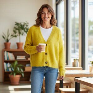 Y2K Madewell Chartreuse Cardigan Green Brat Aesthetic Alpaca Wool Blend Small